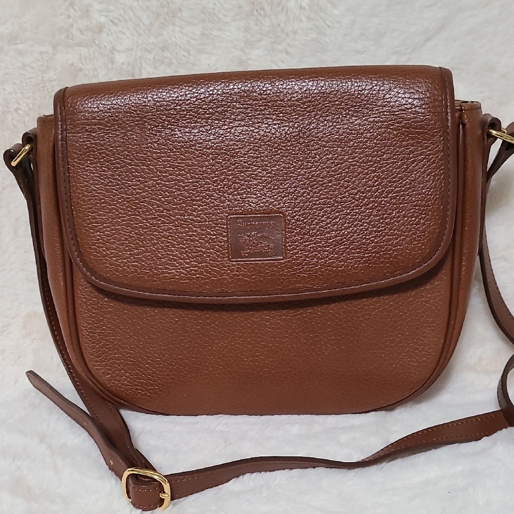 Burberry Brown Pebbled Leather Crossbody Bag with Flap Closure